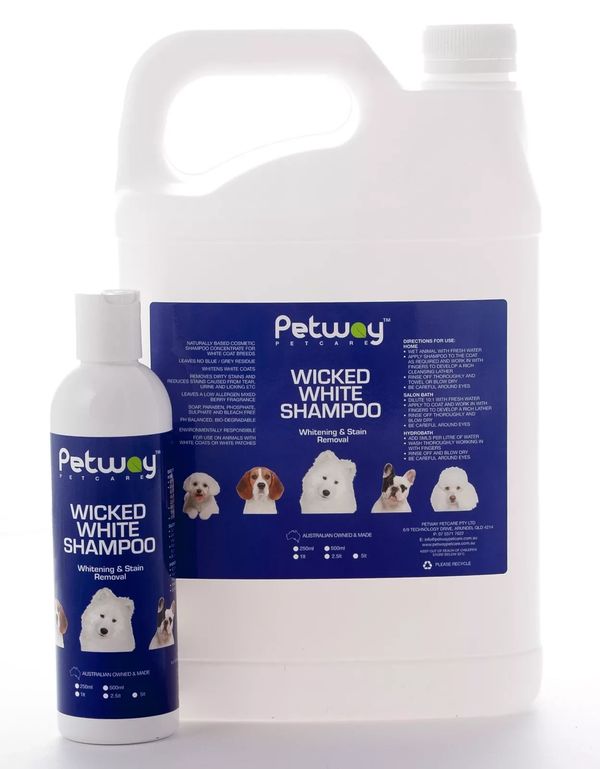 Petway Wicked White Shampoo for whitening and stain removal in dogs.