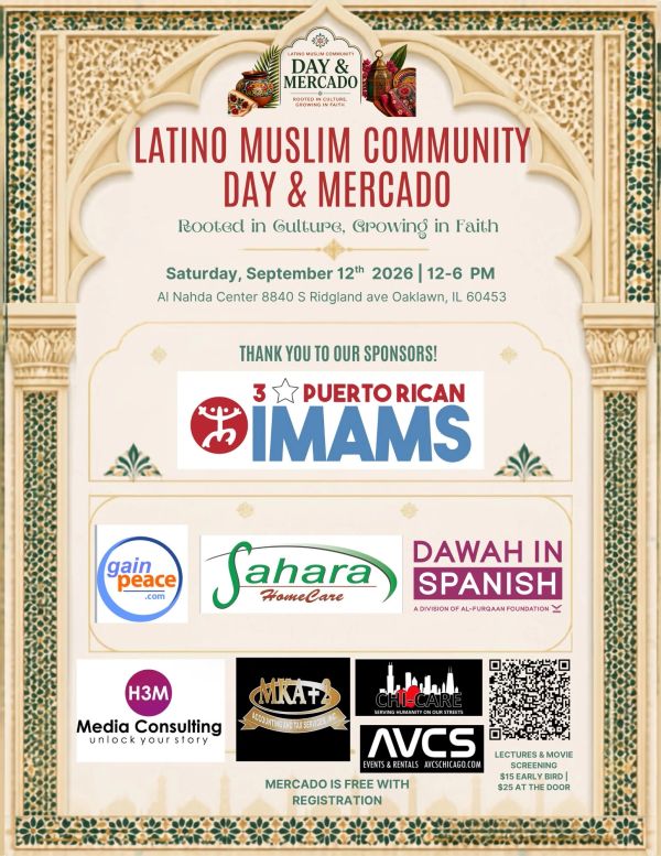 Flyer for Latino Muslim Community Day &amp; Mercado event on September 12, 2026.
