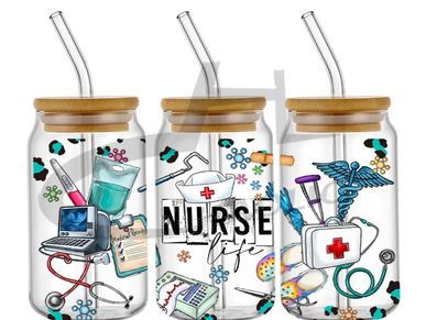 Nurses' transparent drinking bottle with straw. 