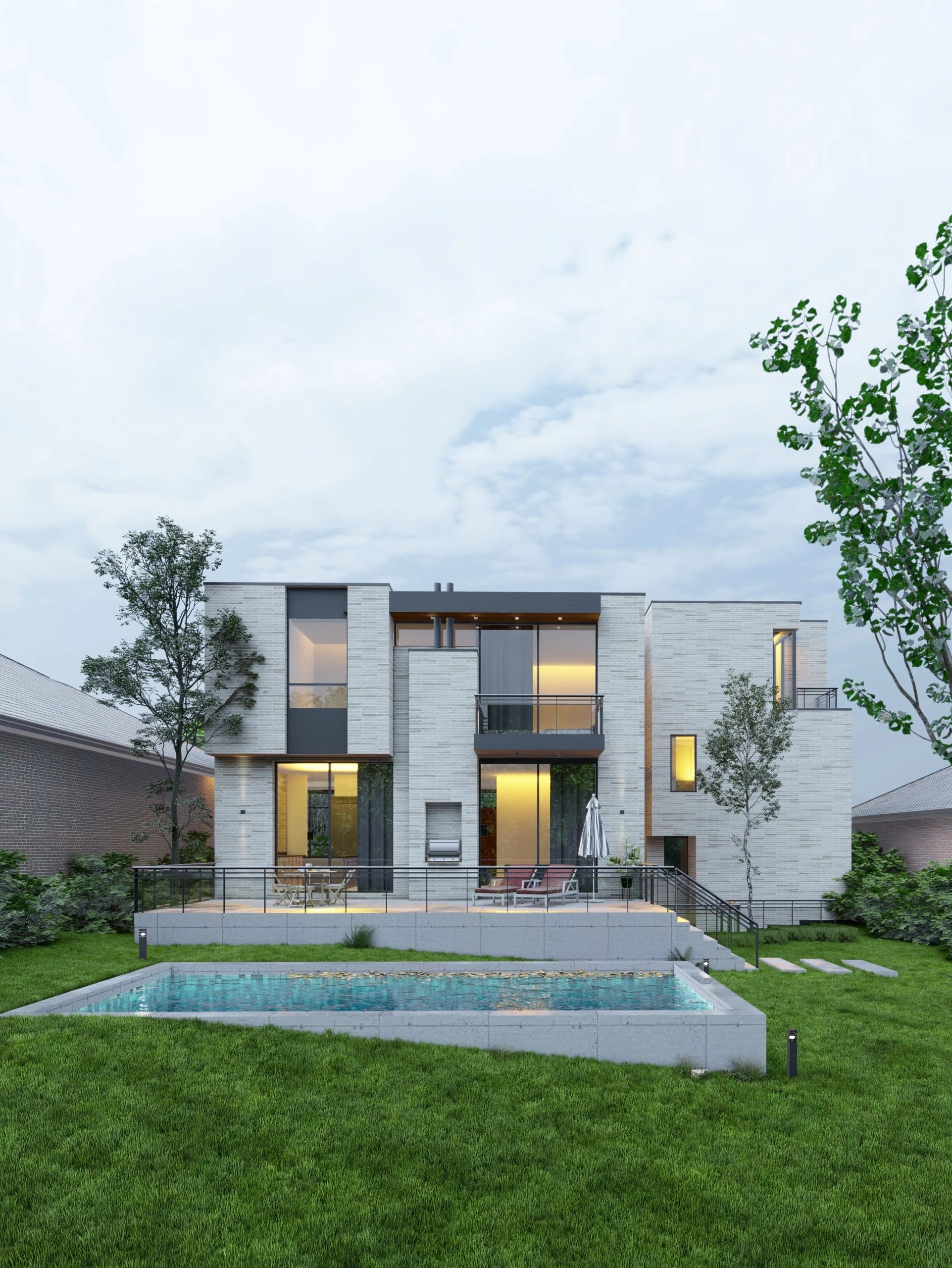 prominent, two-story structure defined by clean, geometric volumes.
Renders Tegle
K51 Peterson Brick