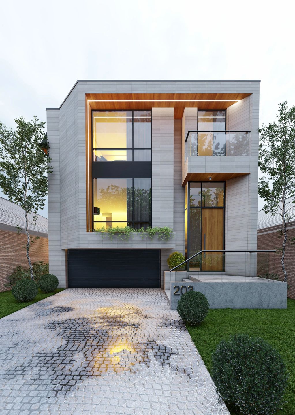 Modern Architecture
Custom House
Covered Balcony
Covered Porch
Floor to Ceiling Windows
Front facade