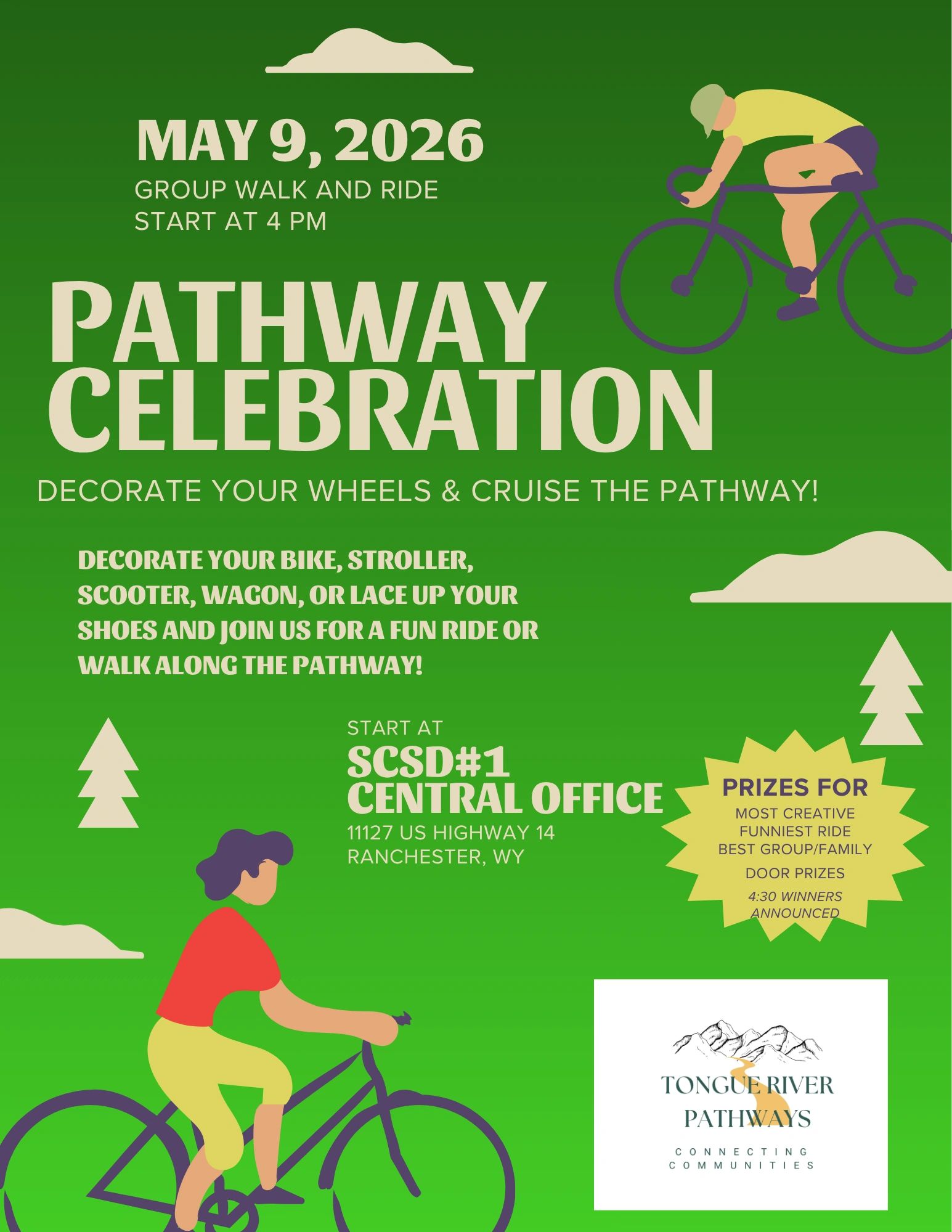 May 9, 2026, Pathway Celebration with group walk and ride starting at 4 PM.