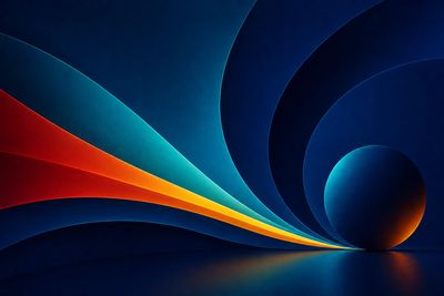 Abstract digital art with colorful flowing lines converging into a dark sphere.
