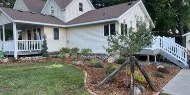 flowers, plants, shrubs, planting beds, trees, mulch, landscape rock, edging