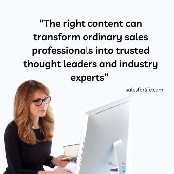 Woman at a computer. Caption: The right content can transform ordinary sales professionals into trus…