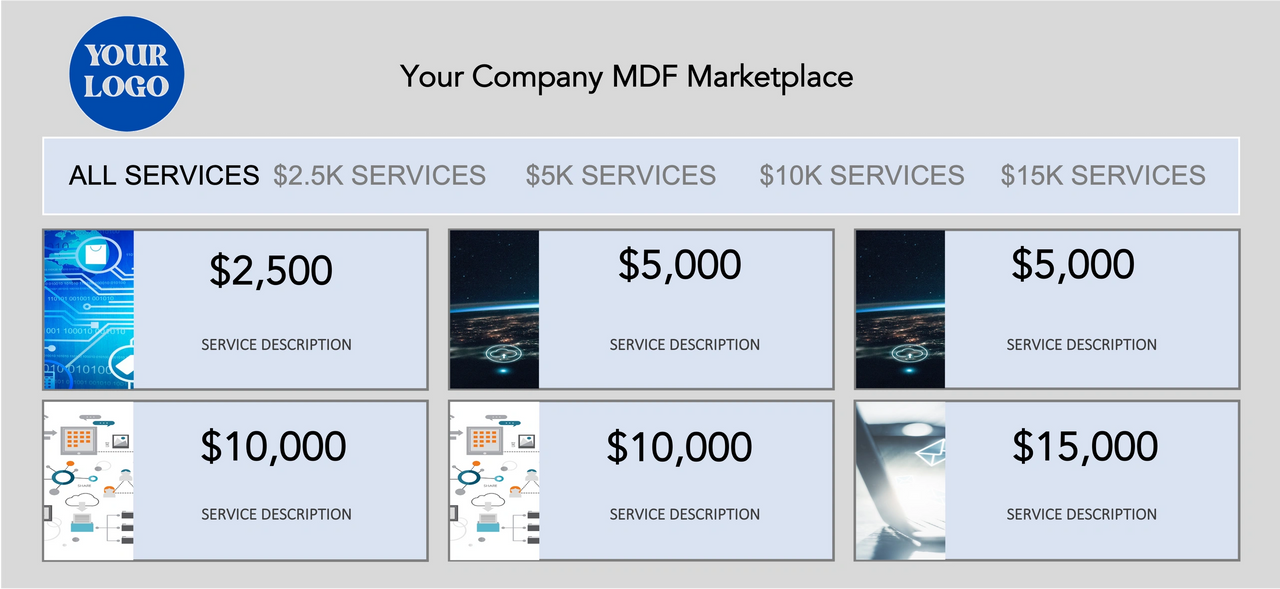 Image of an online marketplace with various service amounts and service descriptions