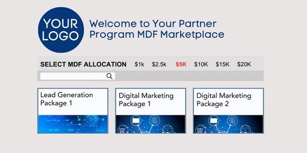 Image of a marketplace. Your logo in the top corner, Select MDF Allocation with different dollar amo…