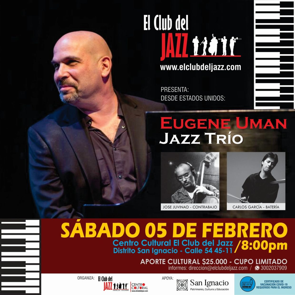 Jazz concert poster featuring Eugene Uman Trio on February 5th.