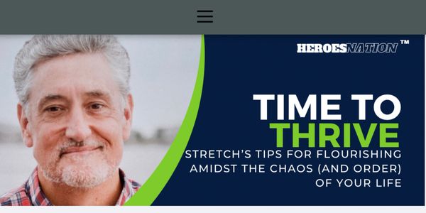 Smiling man with text about thriving in life's chaos and order.