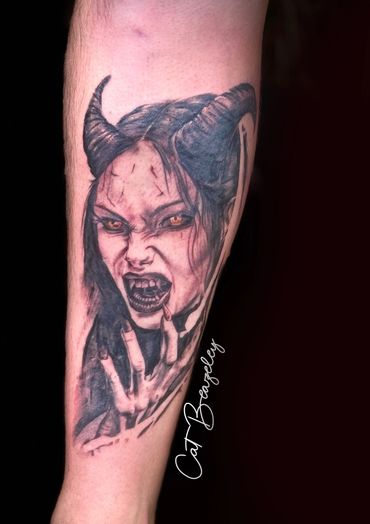 Lilith - vampire / she devil piece on a skin by Cat Beazeley tattoo 