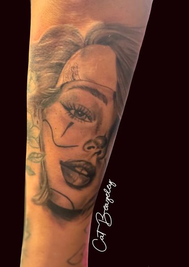 Chicano face by Cat Beazeley tattoo 
