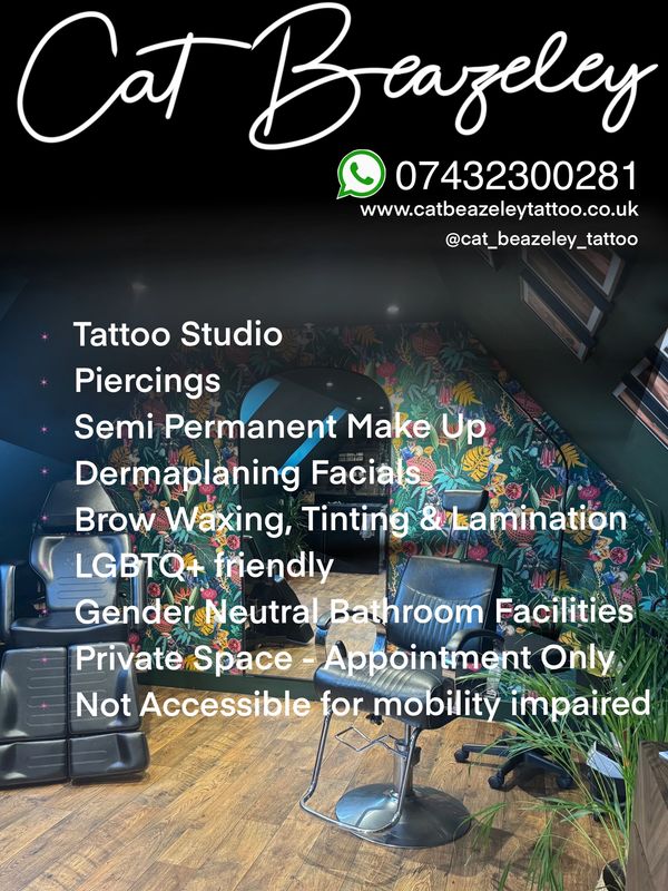 A photograph of the studio with a list of all the available services offered at the secret garden