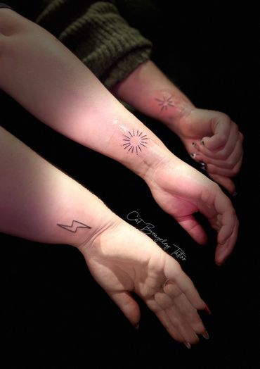 Cute matching fine line tattoos for three sisters by Cat Beazeley Tattoo