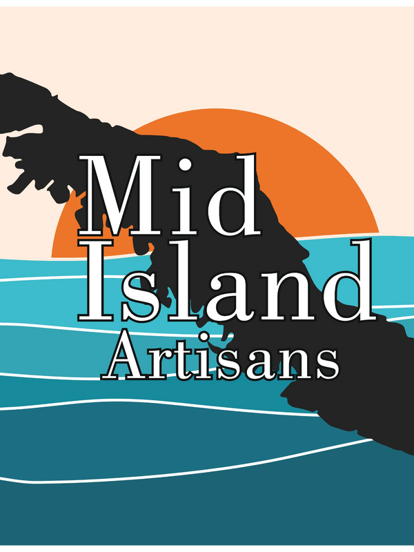 Logo of Mid Island Artisans with island silhouette and sunset.