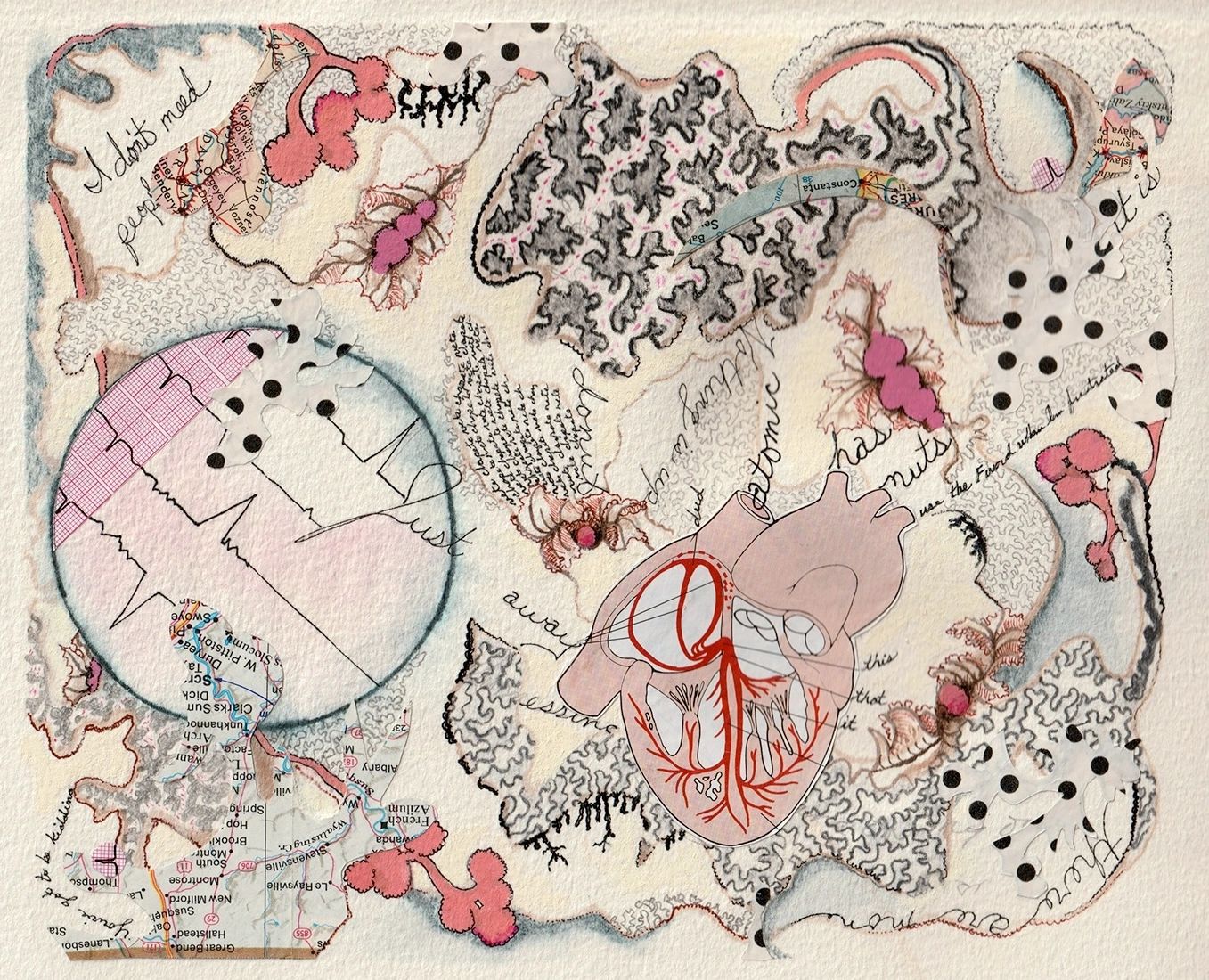 Collage abstractions humor mixed media watercolor drawing inking archival paper