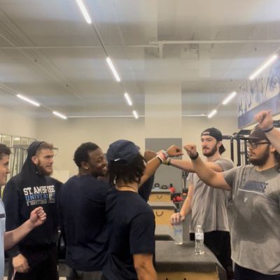 Me huddling up the athletes post workout for a team breakdown.