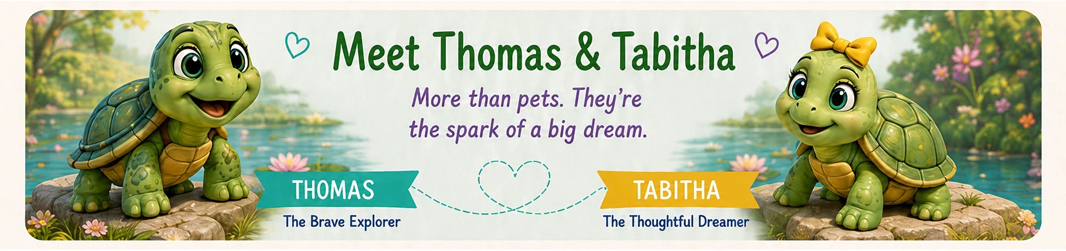 Meet Thomas and Tabitha, two adorable turtle characters.