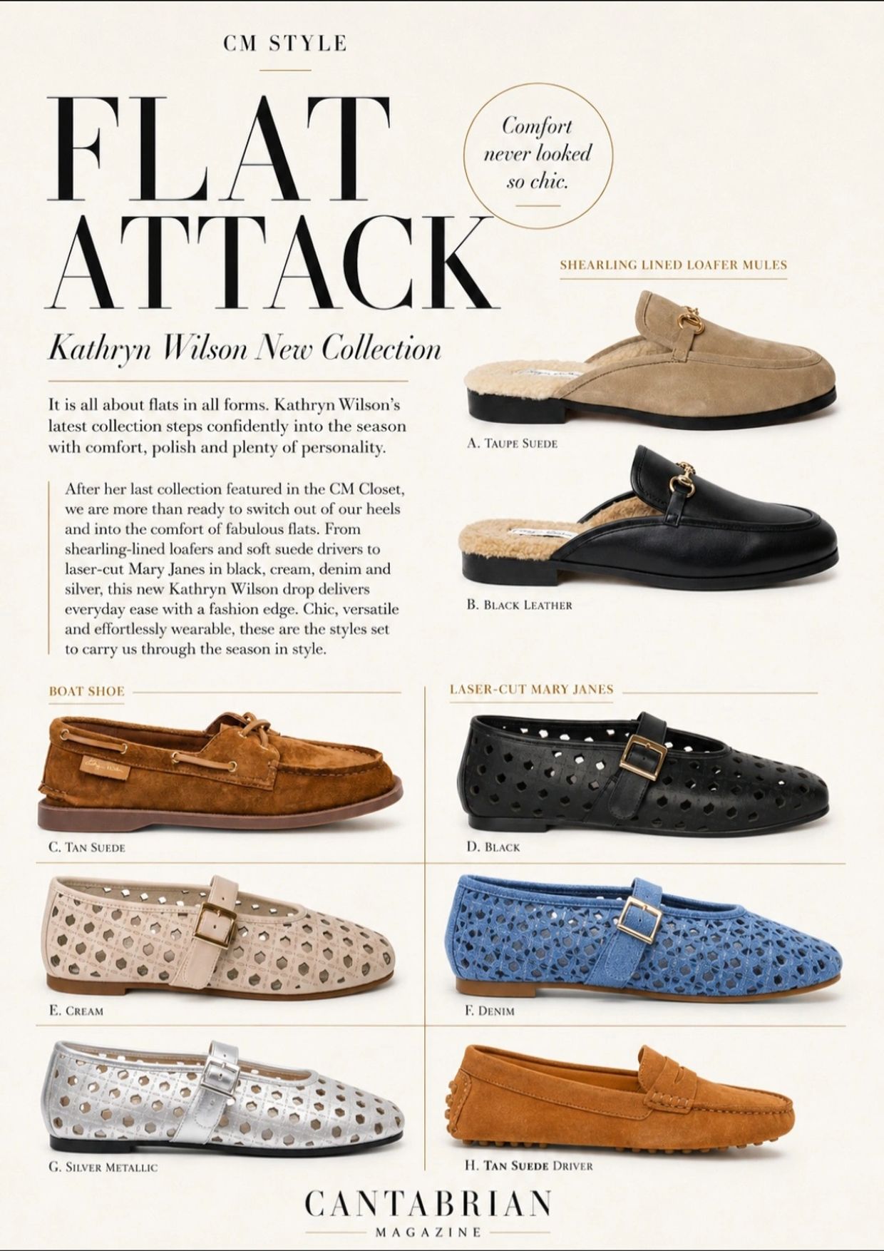 Kathryn Wilson's flat shoe collection for stylish comfort.