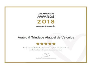 Certificate awarding Araújo &amp; Trindade Vehicle Rental in 2018.
