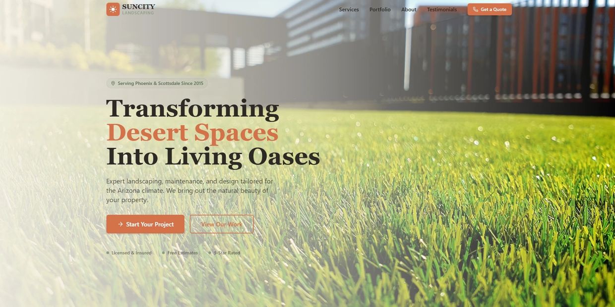 Landing page designed by Viridia Analytics showcasing a phoenix local landscaping company