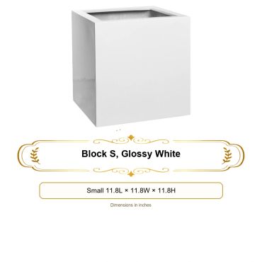 Glossy white square planter block.