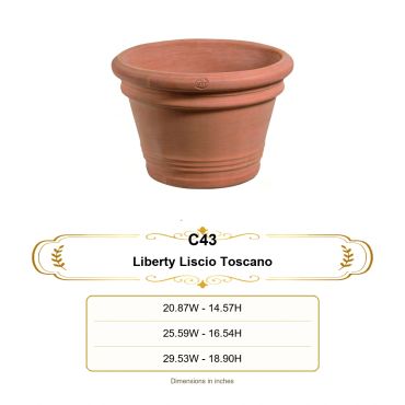 Classic terracotta Liberty Liscio Toscano pot in three sizes.