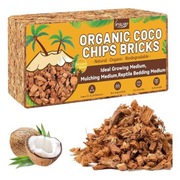 Organic coco chips bricks for mulching and reptile bedding.