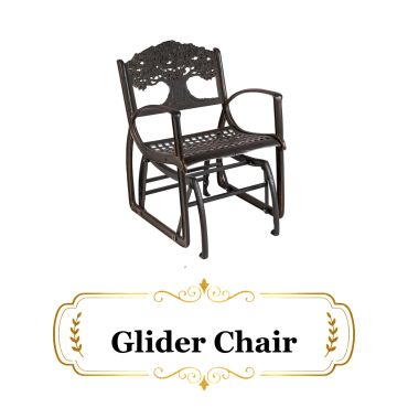 Metal glider chair with tree design.
