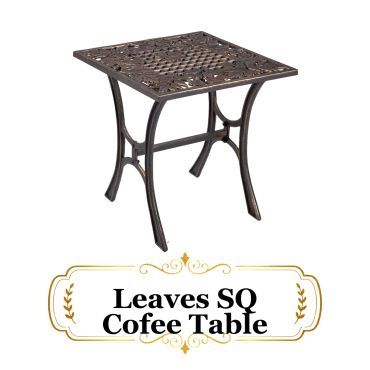 Decorative iron square coffee table with leaf design.