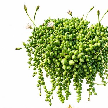 Senecio herreanus 'String of Tears' plant with green bead-like leaves.