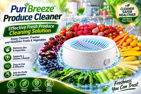 PuriBreeze produce cleaner with fresh fruits and vegetables.