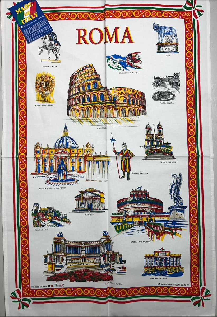 Tea Towel [#29] ROMA Historical Sites - Rome - Cloth Map Strofinaccio ...