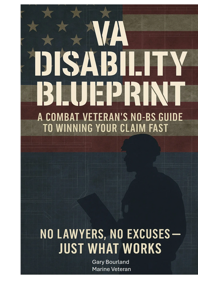 VA Disability Blueprint book cover with patriotic theme and soldier silhouette.
