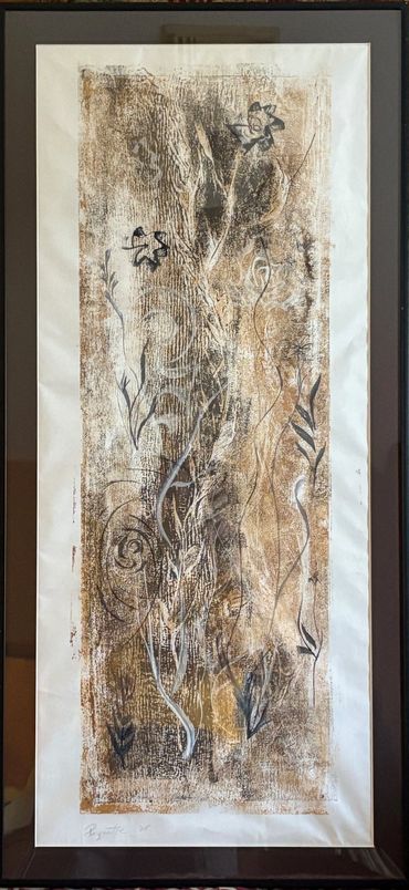From the Ashes, Acrylic Monoprint on Rice Paper, 16"X34"