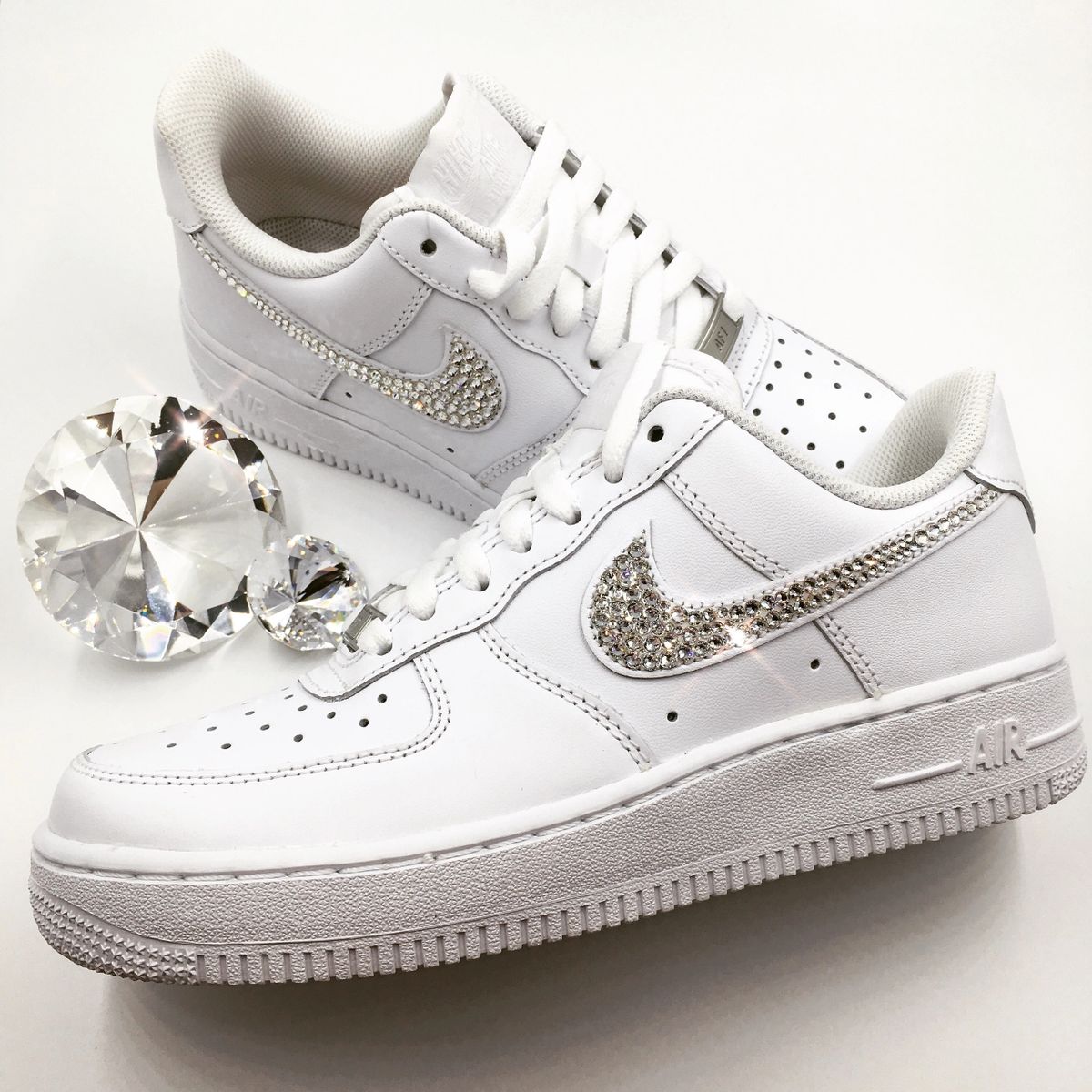 Custom Hand Painted Swarovski Nike Air Force 1 Low 07 Sneakers with Clear  Swarovski Crystals