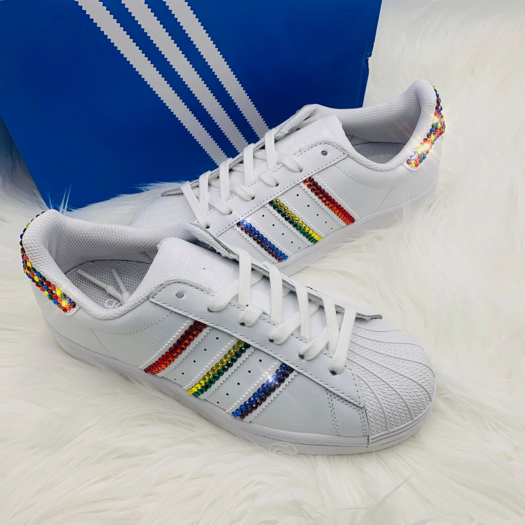 Swarovski Bling Shoes - All White Rainbow Stripes