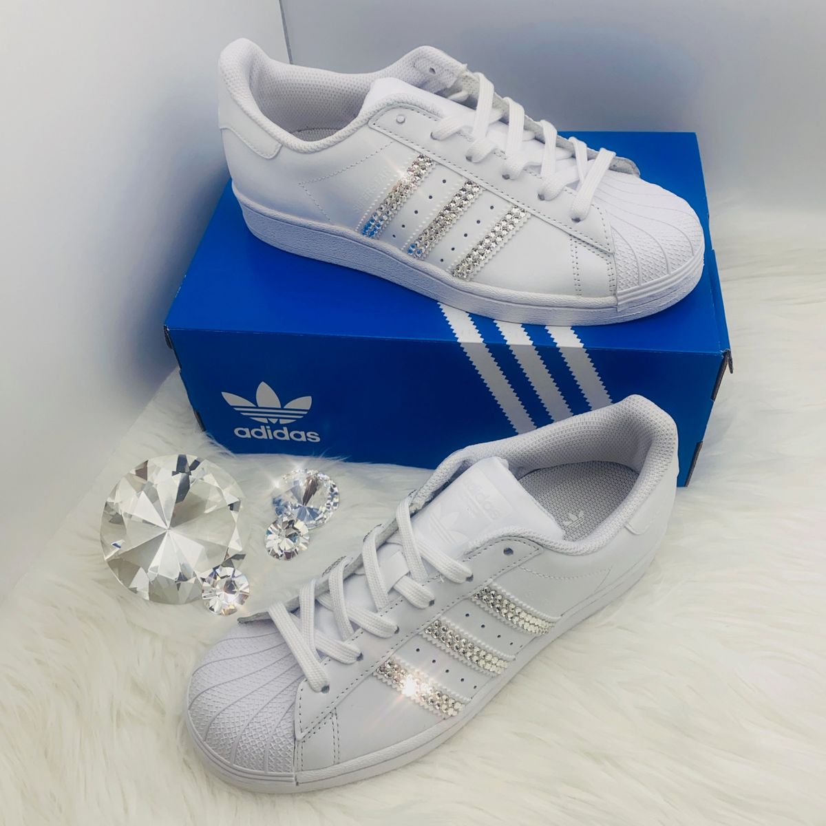 Swarovski Bling Adidas Superstar Shoes - All White