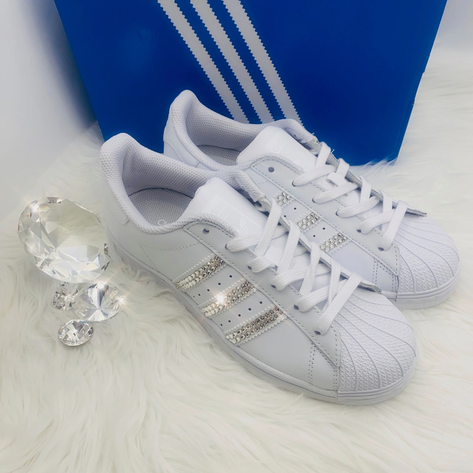 Swarovski Bling Adidas Superstar Shoes - All White