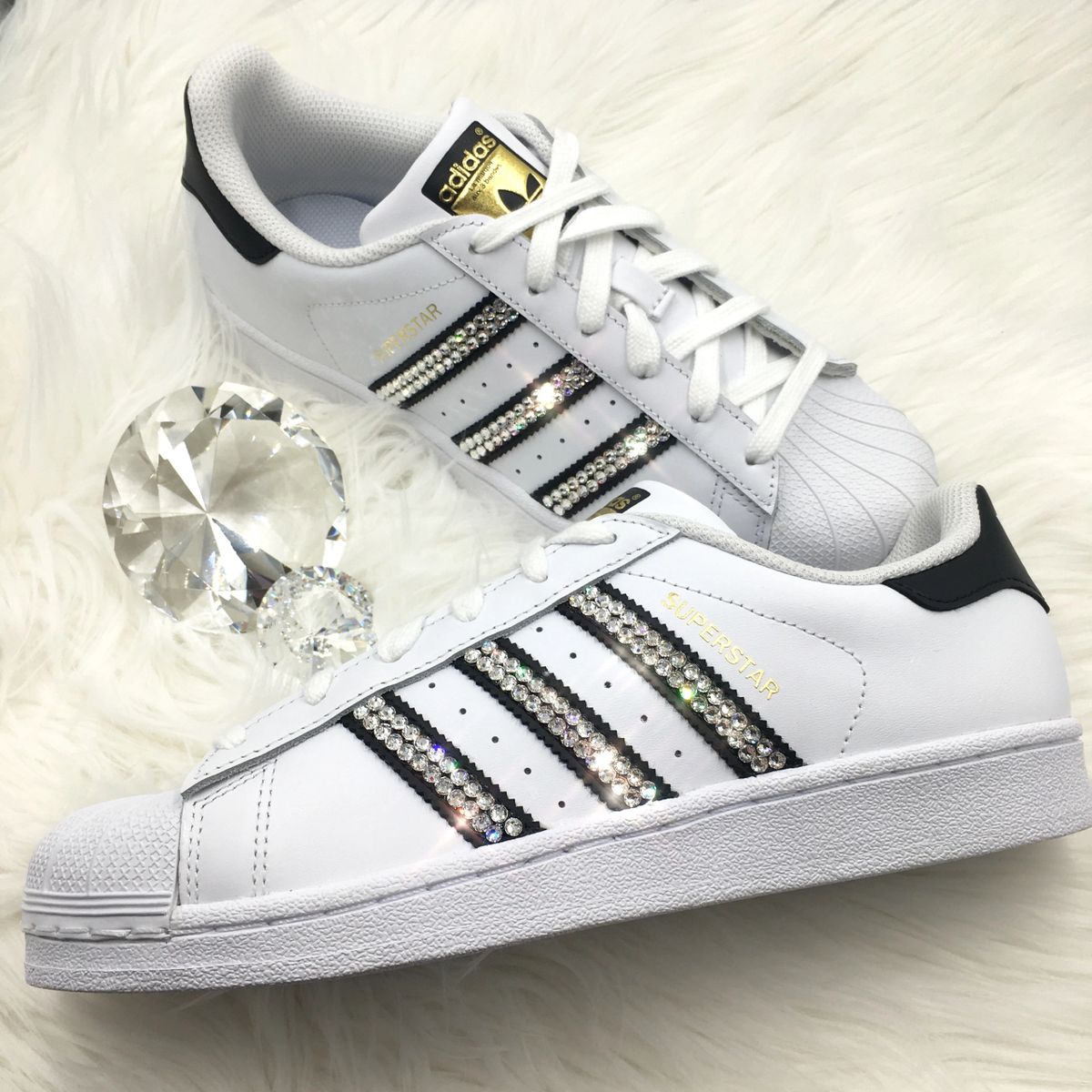 Swarovski Bling Adidas Superstar Shoes -White & Black