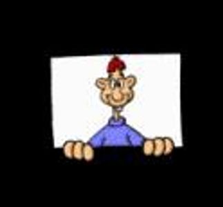 Cartoon character holding a blank white sign on black background.