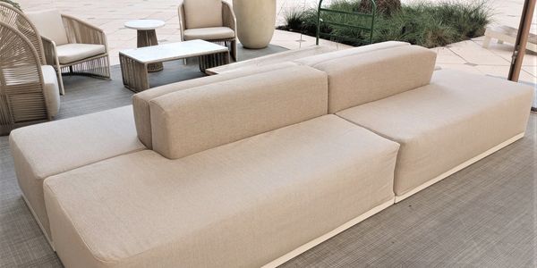 Cream cloth outdoor benches