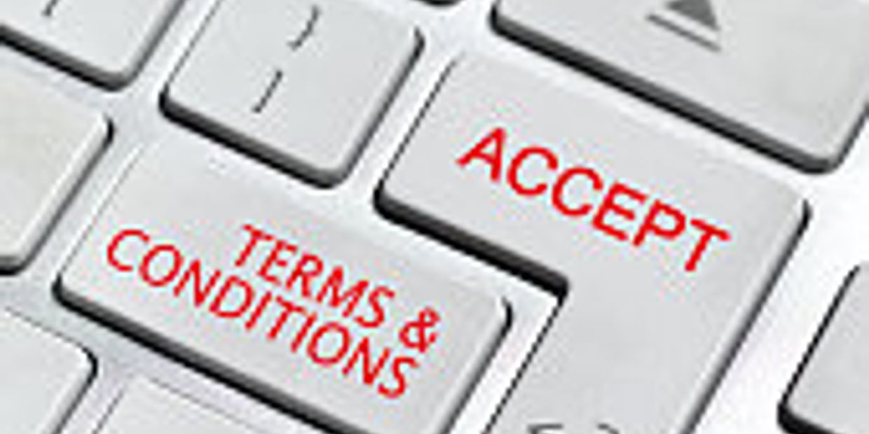 Keyboard keys labeled 'Terms &amp; Conditions' and 'Accept' in red text.
