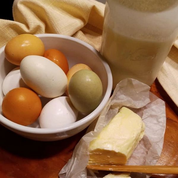 Homemade butter, buttermilk and farm fresh eggs