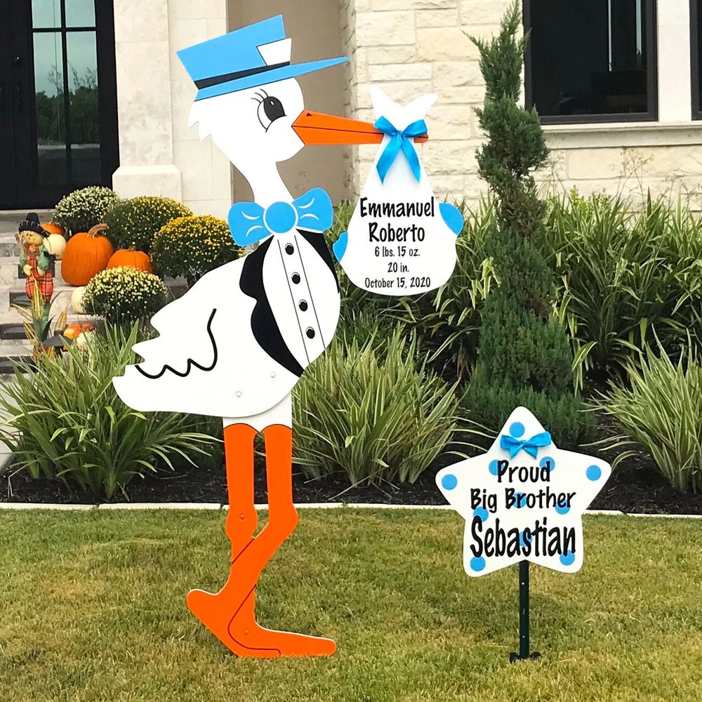 Blue/Pink Boy/Girl Stork Birth Announcement Yard Sign