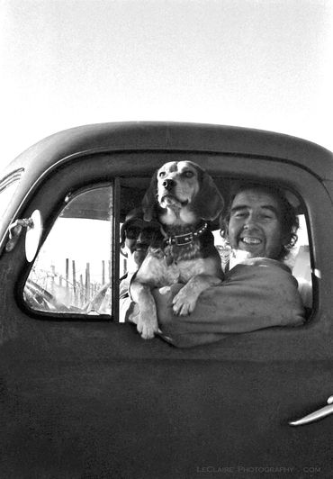 LeClaire Photography. Antique truck with driver and dog. American old truck. Chris LeClaire 