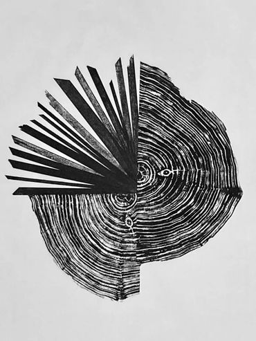 Relief print collage (Tree trunk cross-section & picture frame relief print collage).