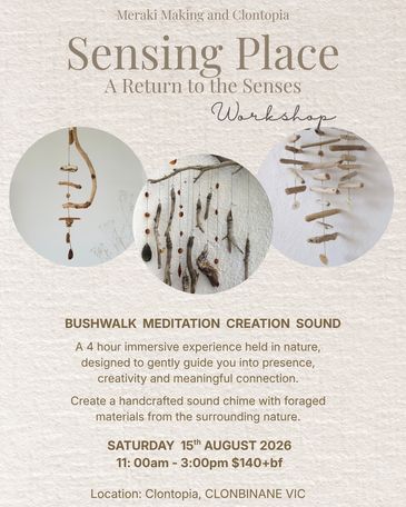 Workshop poster for a nature-inspired sound chime creation event in Clontopia.
