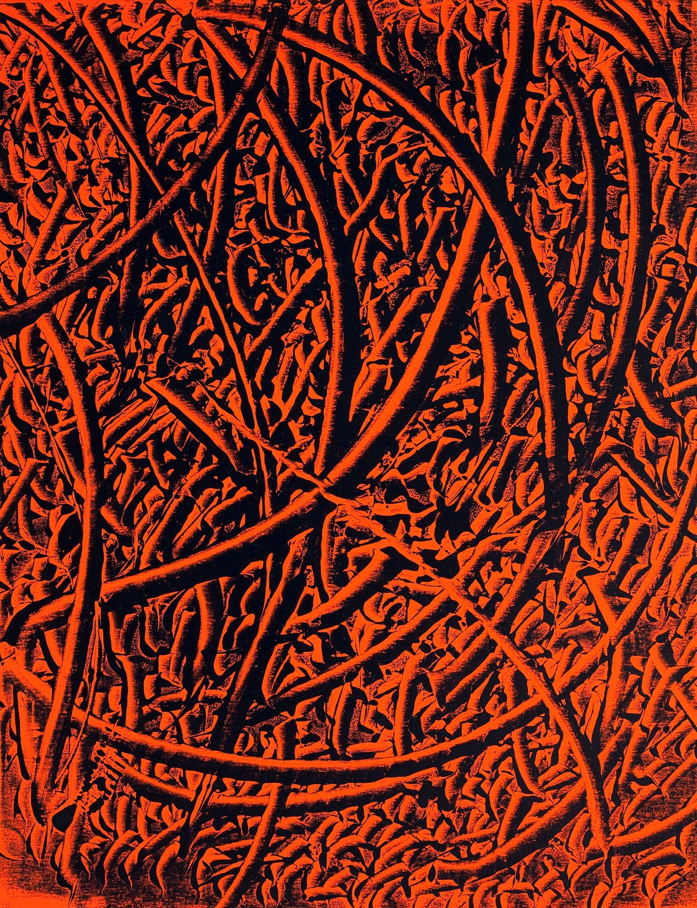 Orange and black monoprint