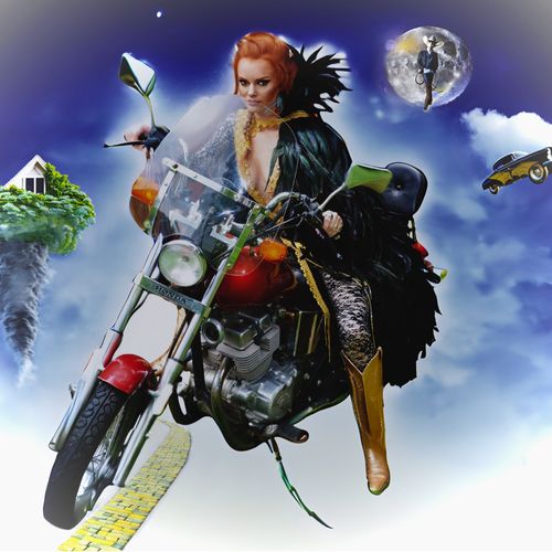 Kata Hay on a motorcycle touching down on the yellow brick road.