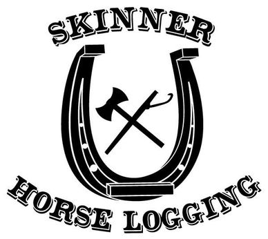 Logo with horseshoe and logging tools for Skinner Horse Logging.